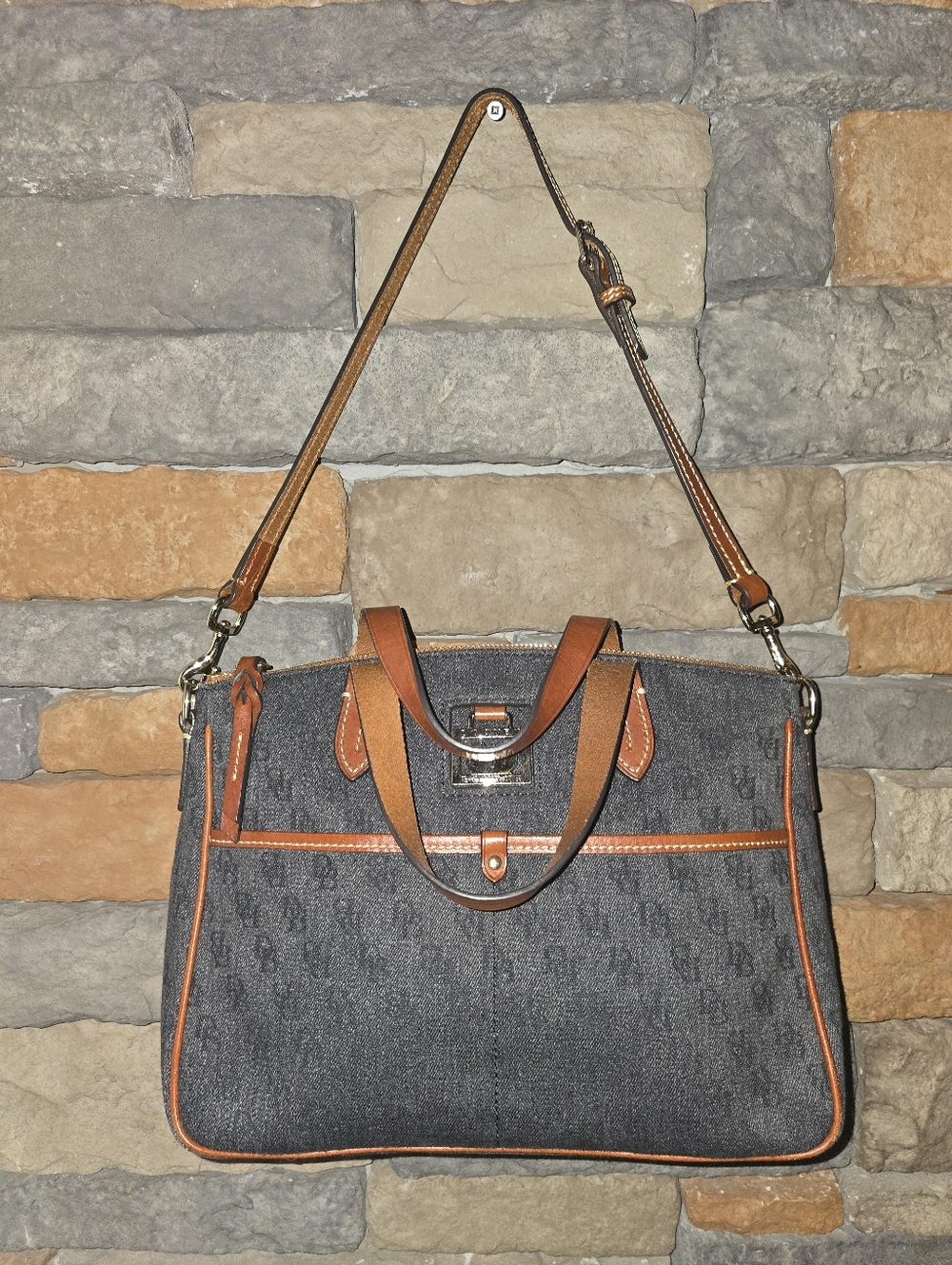 DOONEY & BOURKE Daniela Satchel Dark Grey Denim Shoulder Bag Monogram Handbag